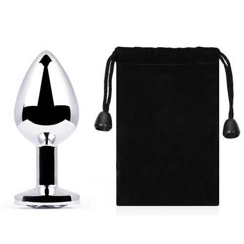 Анальная пробка SILVER PLUG MEDIUM с прозрачным кристаллом - 8,2 см.