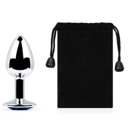 Анальное украшение SILVER PLUG SMALL с синим кристаллом - 7,2 см.