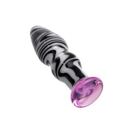 Белая анальная пробка из стекла с чёрными полосами - 12,5 см.