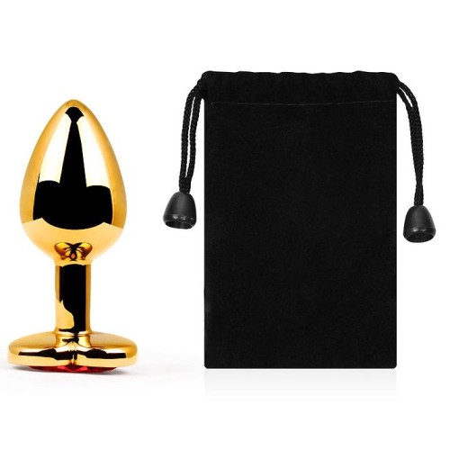 Золотистая анальная пробка с красным стразом-сердечком - 8 см.