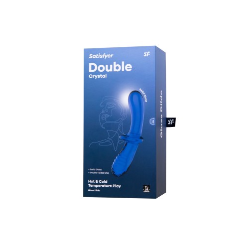 Синий двусторонний стеклянный фаллоимитатор Double Crystal - 19,5 см.