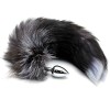 Серебристая анальная пробка с темным лисьим хвостом Black & White Fox Tail Size S