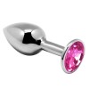 Серебристая анальная втулка с розовым кристаллом Mini Metal Butt L - 9 см.