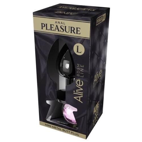 Серебристая анальная втулка с розовым кристаллом Mini Metal Butt L - 9 см.