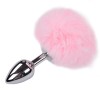 Серебристая анальная втулка с розовым хвостиком Alive Metal Anal Fluffly Plug S