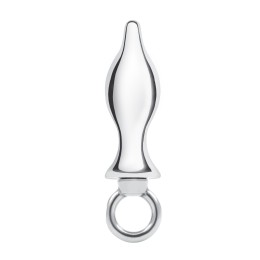 Металлический плаг с кольцом Stainless Steel Metal Tapered Butt Plug With Loop Hardware - 10 см.
