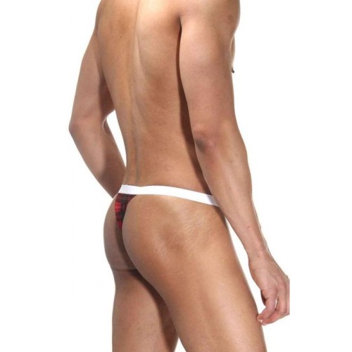 Мужские трусы-тонги в клеточку с контрастным поясом