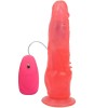 Розовый гелевый вибромассажер на присоске с проводным пультом - 17,8 см.