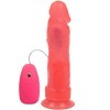 Розовый гелевый вибромассажер на присоске с проводным пультом - 20,5 см.