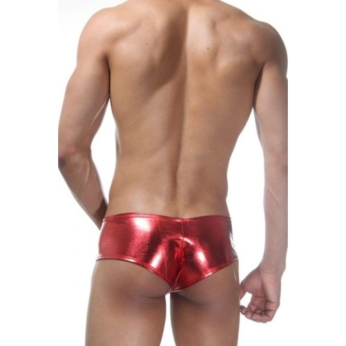 Красные блестящие трусы-хипсы с кружевными вставками