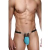 Черно-голубые трусы-стринги с серебристыми кольцами