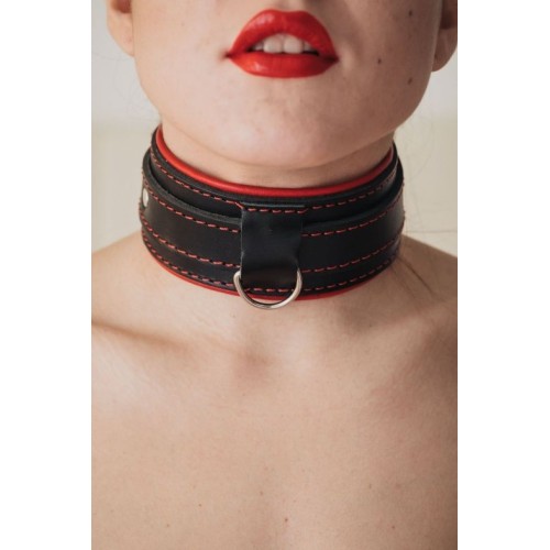 Черный ошейник с красным подкладом