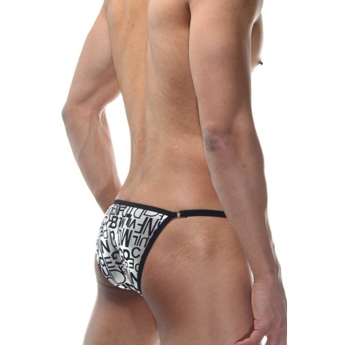 Мужские серебристые трусы-танга с принтом