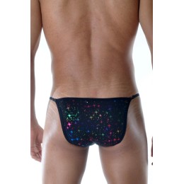 Черные мужские трусы-танга с разноцветными блестящими звездочками