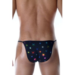 Черные мужские трусы-танга с разноцветными звездами