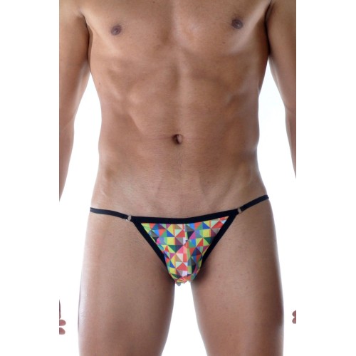 Яркие мужские трусы-танга с геометрическим принтом