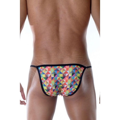 Яркие мужские трусы-танга с геометрическим принтом