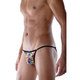 Яркие мужские трусы-танга с геометрическим принтом