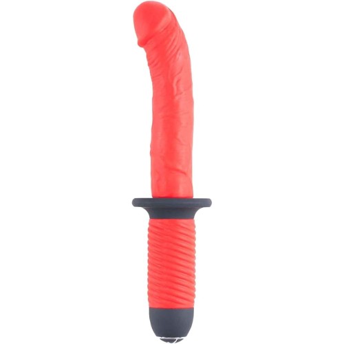 Красный вибратор с двумя моторами и рукоятью