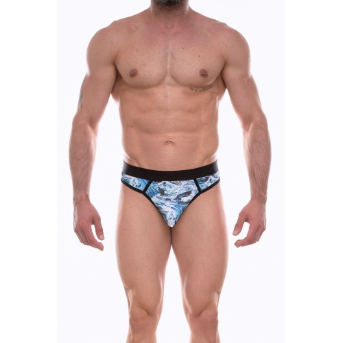 Мужские трусы-стринги с голубым принтом в виде китов