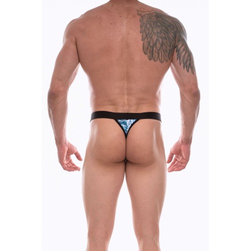 Мужские трусы-тонги с голубым принтом