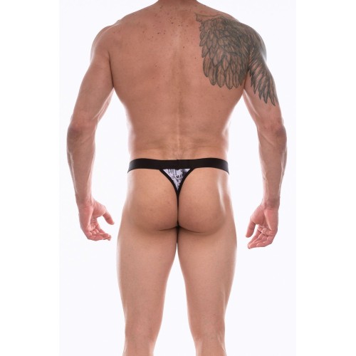 Темно-серые мужские трусы-тонги с принтом