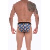 Синие мужские трусы-танга с разноцветным принтом