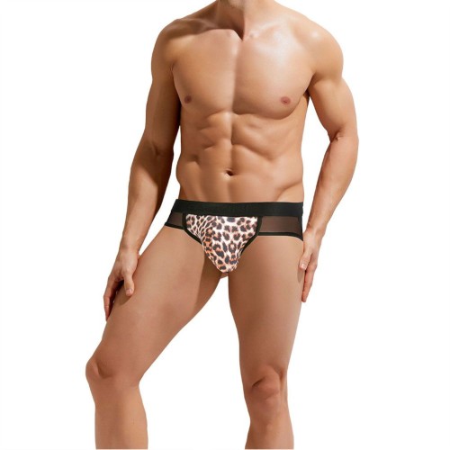 Сексуальные мужские трусы-джоки с леопардовой вставкой по центру
