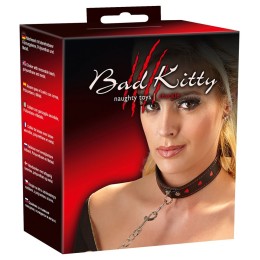 Узкий ошейник с сердечками и поводком-цепочкой 