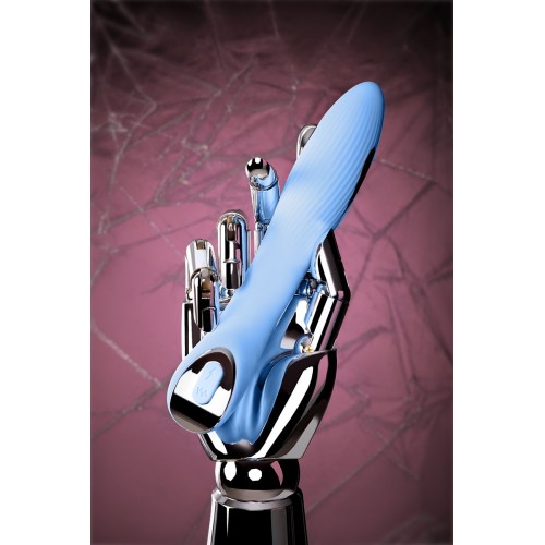 Голубой силиконовый вибратор с электростимуляцией TESLA G-POINT - 21 см.