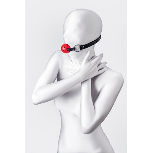 Красный кляп-шар на черных ремешках