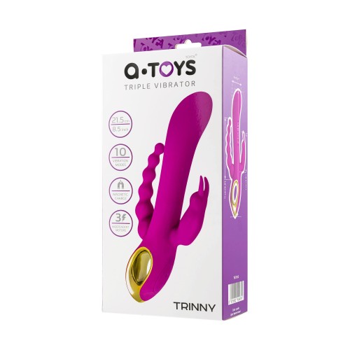 Лиловый тройной вибратор Trinny - 21,5 см.