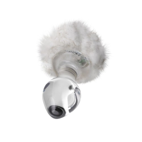 Стеклянная анальная втулка с белым хвостиком - 14 см.