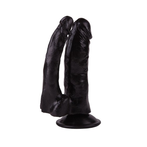 Двойной чёрный фаллоимитатор на присоске - 15 см.