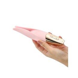 Нежно-розовый мини-вибратор с раздвоенным кончиком - 12,3 см.