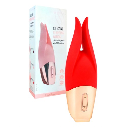 Красный мини-вибратор с раздвоенным кончиком - 12,3 см.