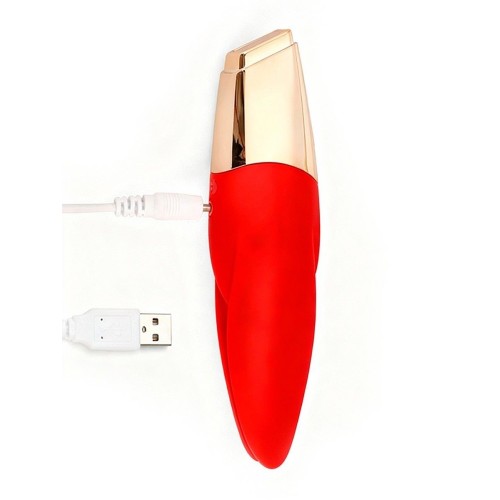 Красный мини-вибратор с раздвоенным кончиком - 12,3 см.