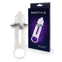 Эластичная насадка на пенис с подхватом мошонки и стимулирующими «ресничками»