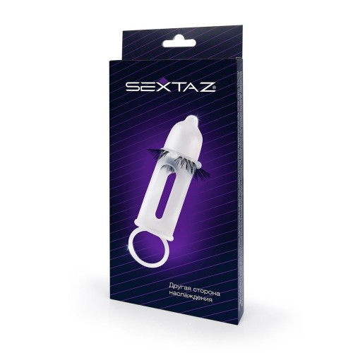 Эластичная насадка на пенис с подхватом мошонки и стимулирующими «ресничками»