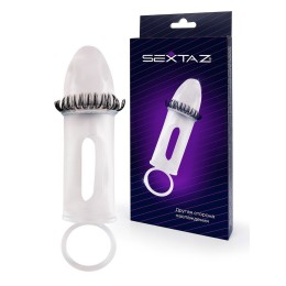 Закрытая насадка на пенис с подхватом мошонки и стимулирующими «ресничками»