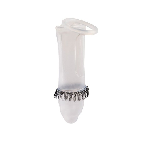 Закрытая насадка на пенис с подхватом мошонки и стимулирующими «ресничками»