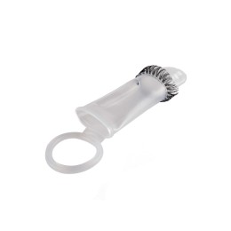 Закрытая насадка на пенис с подхватом мошонки и стимулирующими «ресничками»