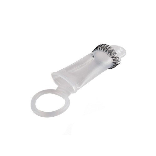 Закрытая насадка на пенис с подхватом мошонки и стимулирующими «ресничками»