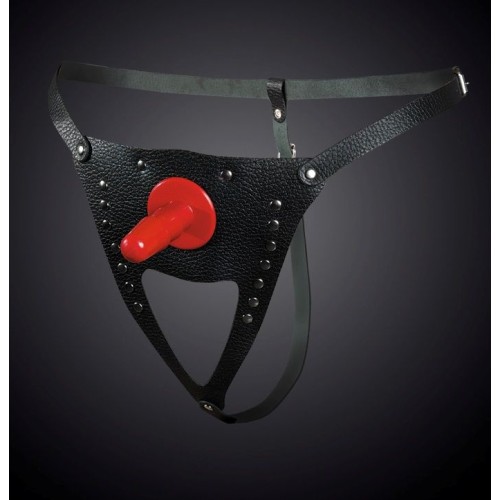 Черные кожаные универсальные трусики со штырьком для насадок и вырезом