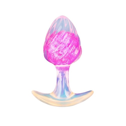 Розоватая анальная пробка со спиралевидным рельефом - 9 см.