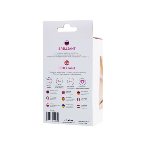 Розовая анальная втулка Brilliant с прозрачным кристаллом - 8 см.
