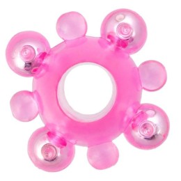 Розовое эрекционное кольцо c бусинками