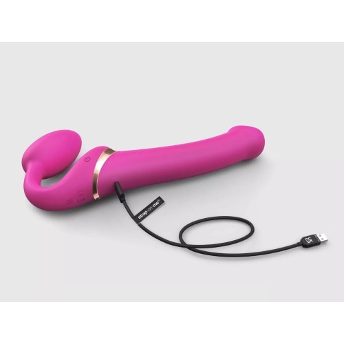 Ярко-розовый безремневой страпон Multi Orgasm Bendable Strap-On size XL с клиторальной стимуляцией