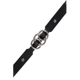 Черный кожаный ошейник со связанными кольцами
