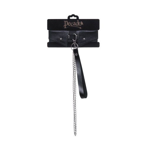 Черный кожаный ошейник-воротник с поводком